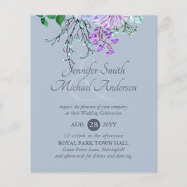 Flyer BODA floral azul violeta de precio más bajo