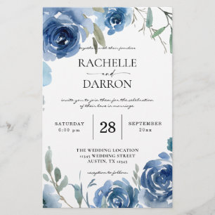 Flyer Boda floral azul y azul agitado de presupuesto gra