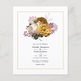 Flyer Boda floral blanca, borgoña y dorada