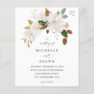 Flyer Boda floral blanca de Magnolia con presupuesto