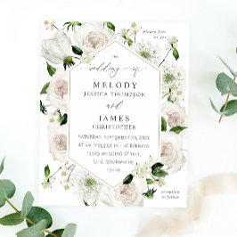 Flyer Boda floral blanca económica