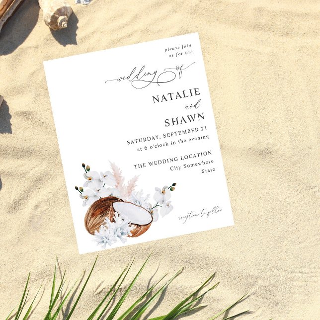 Flyer Boda floral blanca y de coco de presupuesto (Subido por el creador)