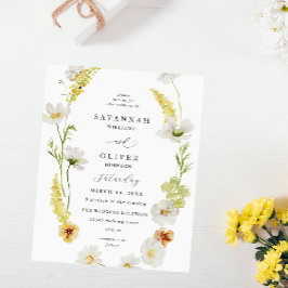 Flyer Boda floral blanco y amarillo
