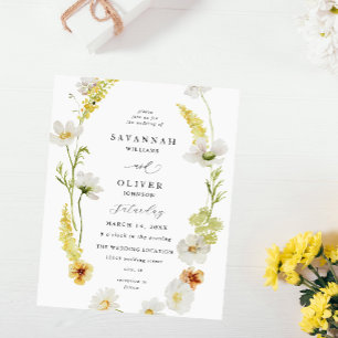 Flyer Boda floral blanco y amarillo