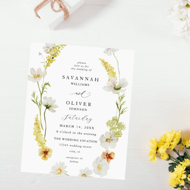 Flyer Boda floral blanco y amarillo (Subido por el creador)