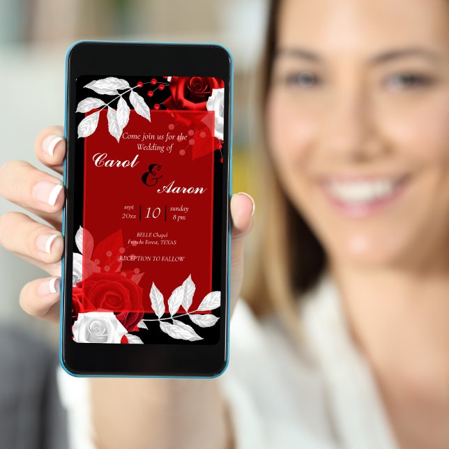 Flyer boda floral, blanco y rojo de lujo económico (Subido por el creador)
