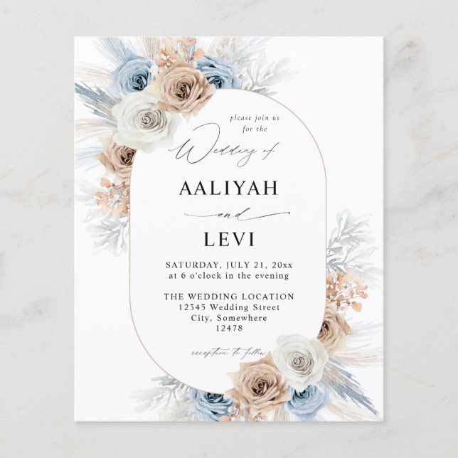 Flyer Boda floral Blue & Beige Boho 2 (Frente)