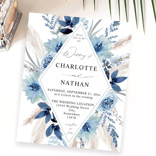 Flyer Boda Floral Blue Boho Blue Dusty Budget (Subido por el creador)