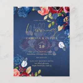 Flyer Boda Floral Burgundy Rústica Azul