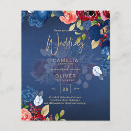 Flyer Boda Floral Burgundy Rústica Azul