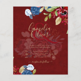 Flyer Boda Floral Burgundy Rústica Azul