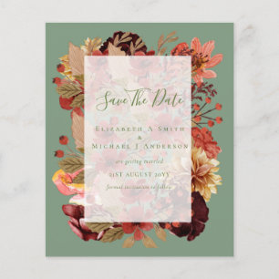 Flyer Boda Floral Caída - PRESUPUESTO Naranja Borgoña
