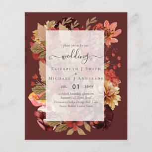 Flyer Boda Floral Caída - PRESUPUESTO Naranja Borgoña