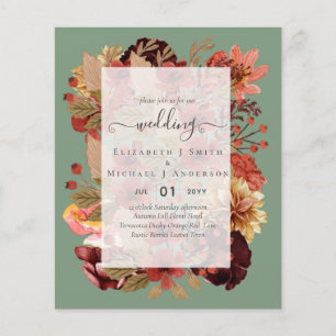 Flyer Boda Floral Caída - PRESUPUESTO Naranja Borgoña