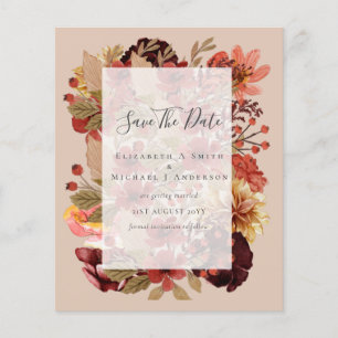 Flyer Boda Floral Caída - PRESUPUESTO Naranja Borgoña