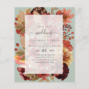 Flyer Boda Floral Caída - PRESUPUESTO Naranja Borgoña