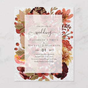 Flyer Boda Floral Caída - PRESUPUESTO Naranja Borgoña