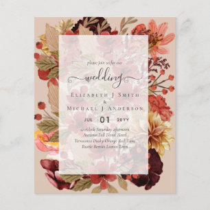 Flyer Boda Floral Caída - PRESUPUESTO Naranja Borgoña