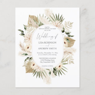 Flyer Boda floral de Boho Pampas Grass & Beige