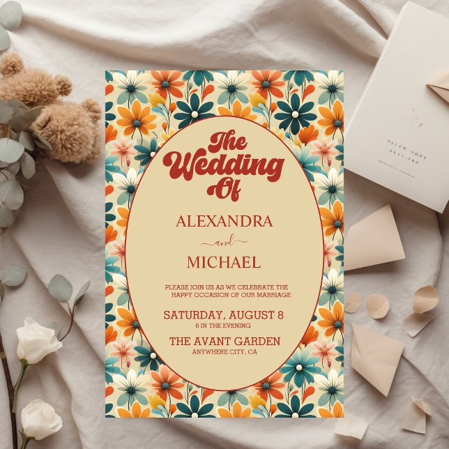 Flyer Boda floral de Budget Groovy Retro 70 (Subido por el creador)