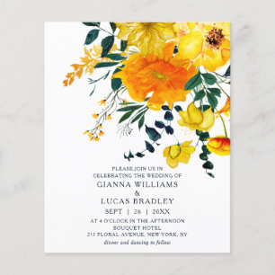 Flyer Boda floral de color amarillo elegante de presupue