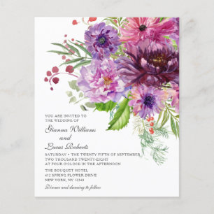 Flyer Boda floral de color de agua morado monocromo pres