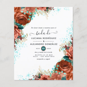 Flyer Boda floral de coral y turquesa española