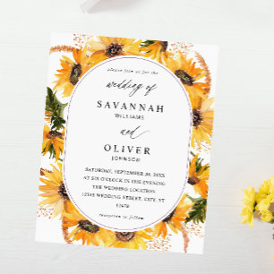 Flyer Boda floral de girasol de otoño - blanco