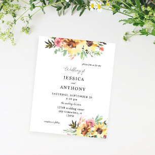Flyer Boda floral de girasol de verano de presupuesto