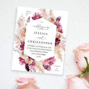 Flyer Boda floral de hierba de pampas rosada boho de pre
