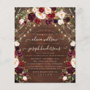 Flyer Boda floral de luces de madera rústica elegante