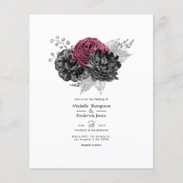 Flyer Boda floral de Marsala, negro y plata