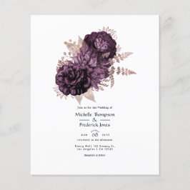 Flyer Boda floral de oro morado oscuro y Rosa
