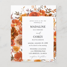 Flyer Boda floral de otoño rojo y Naranja presupuestado