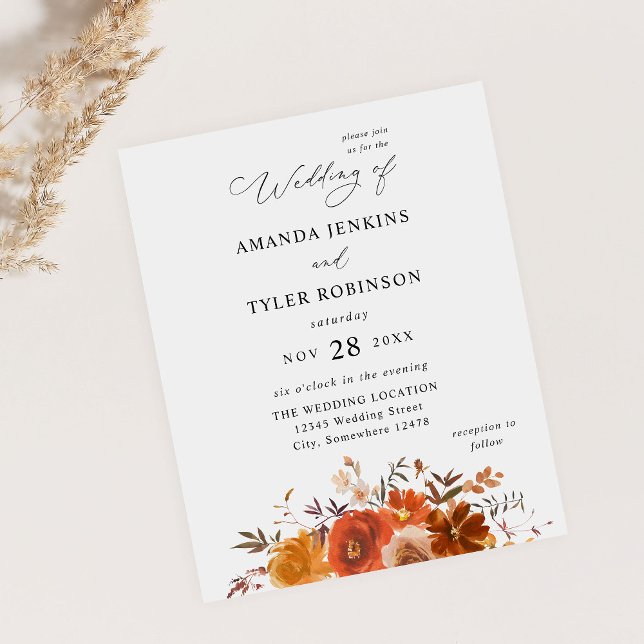 Flyer Boda floral de otoño rojo y Naranja presupuestario (Subido por el creador)