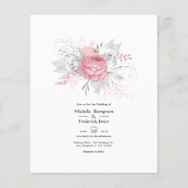 Flyer Boda floral de plata y rosa falso