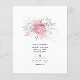 Flyer Boda floral de plata y rosa falso