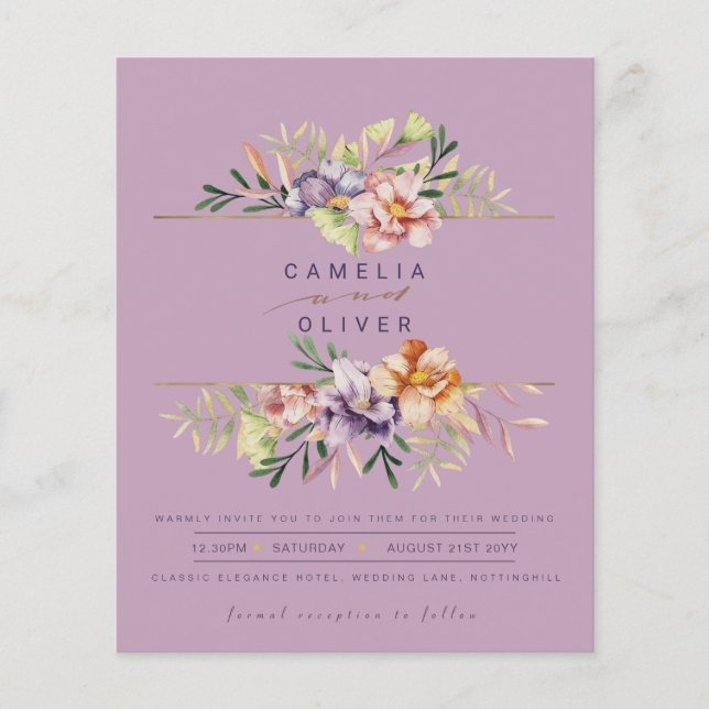 Flyer Boda floral de Pluma de Presupuestos Invitar Códig (Frente)