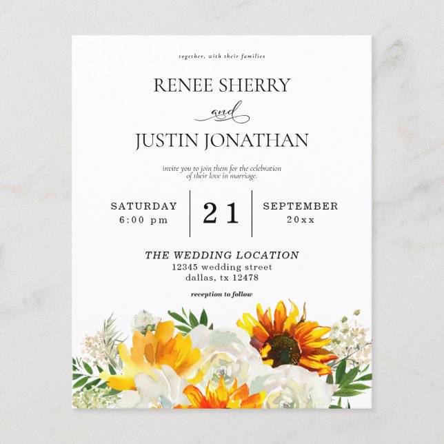 Flyer Boda floral de rosa blanca y giratoria (Frente)