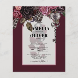 Flyer Boda floral de vino de Borgoña otoño INVITE invier