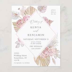 Flyer Boda floral del boho rosado del presupuesto