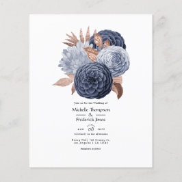 Flyer Boda Floral Dorada Dusty Blue y Rosa
