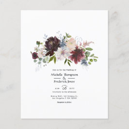 Flyer Boda floral en borgoña, azul marino y rubor