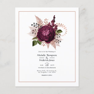 Flyer Boda floral en borgoña - Marsala y rosa oro