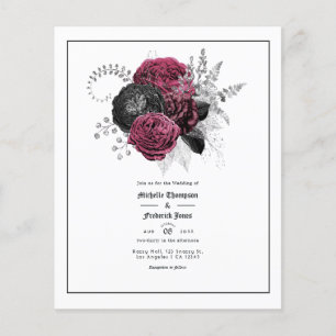 Flyer Boda floral gótica de marsala, negro y plata