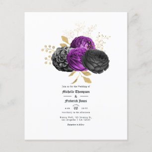 Flyer Boda Floral Gótica Vintage Morada y Negra