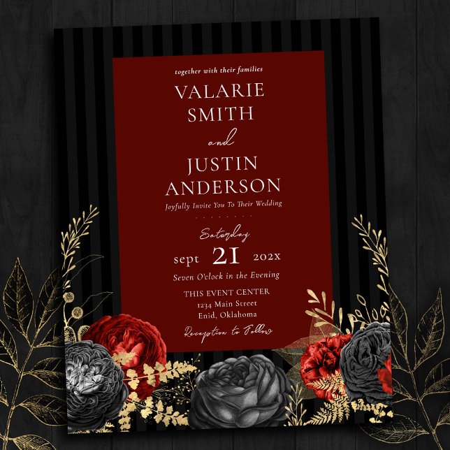 Flyer Boda floral gótico rojo y negro todo en una sola m (Subido por el creador)