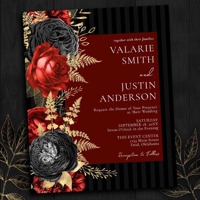 Flyer Boda floral gótico rojo y negro todo en uno (Subido por el creador)
