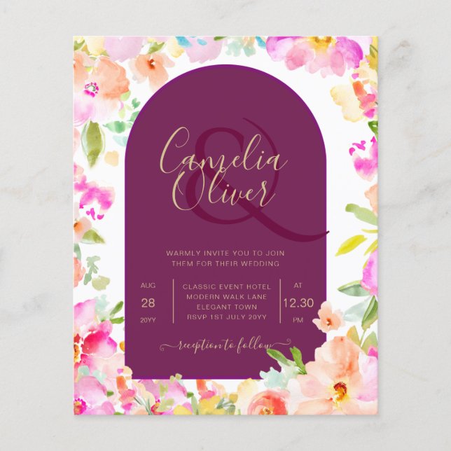 Flyer Boda floral magenta (Frente)