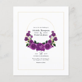 Flyer Boda floral morado y dorado
